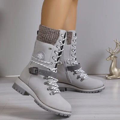 Ashford | Linnea – Women’s High - Top Lace - Up Winter Boots with Knitted Cuff & Rugged Sole - Ashford London Clothing