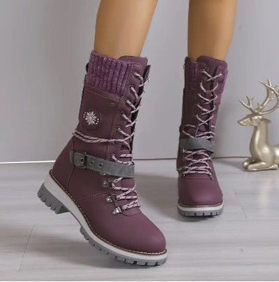 Ashford | Linnea – Women’s High - Top Lace - Up Winter Boots with Knitted Cuff & Rugged Sole - Ashford London Clothing