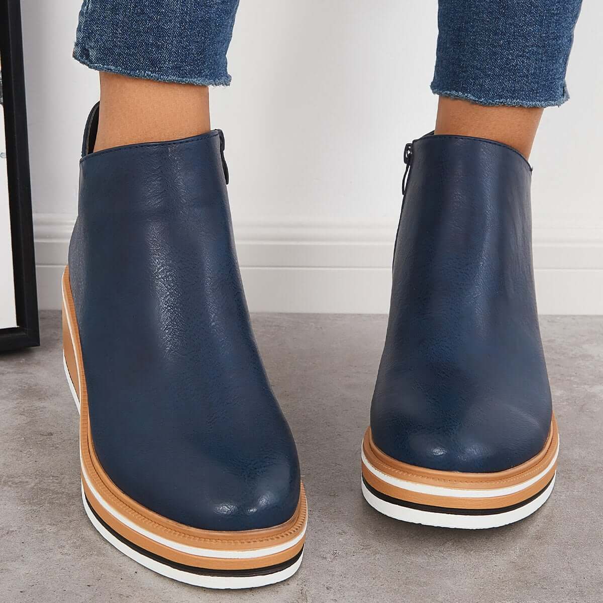 Ashford | Linnea – Women’s PU Leather Platform Ankle Boots with Side Zip & Snug Fit - Ashford London Clothing