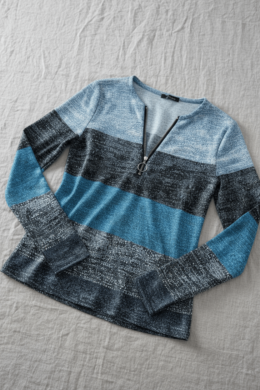 Ashford | Lior – Women’s Long Sleeve Knit Shirt with Zipper Collar and Spliced Print - Ashford London Clothing