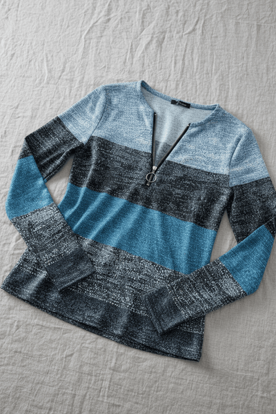 Ashford | Lior – Women’s Long Sleeve Knit Shirt with Zipper Collar and Spliced Print - Ashford London Clothing