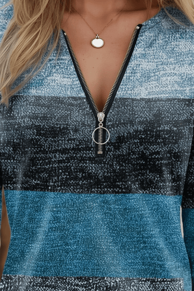 Ashford | Lior – Women’s Long Sleeve Knit Shirt with Zipper Collar and Spliced Print - Ashford London Clothing
