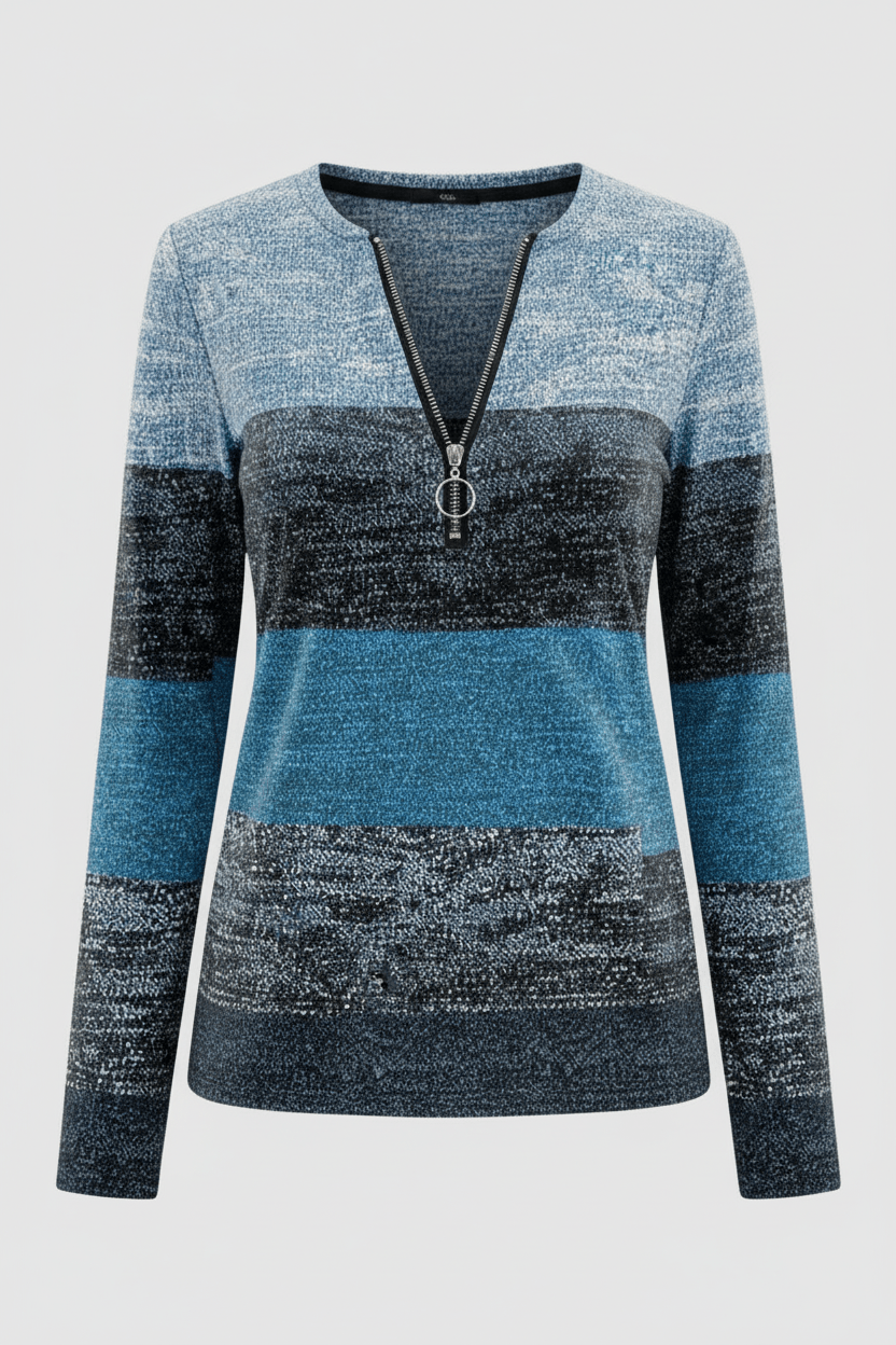 Ashford | Lior – Women’s Long Sleeve Knit Shirt with Zipper Collar and Spliced Print - Ashford London Clothing