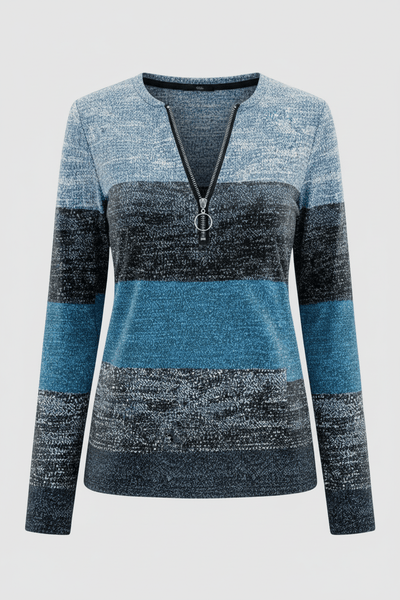 Ashford | Lior – Women’s Long Sleeve Knit Shirt with Zipper Collar and Spliced Print - Ashford London Clothing