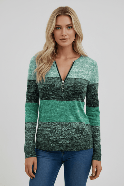 Ashford | Lior – Women’s Long Sleeve Knit Shirt with Zipper Collar and Spliced Print - Ashford London Clothing