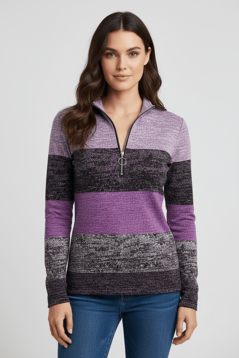 Ashford | Lior – Women’s Long Sleeve Knit Shirt with Zipper Collar and Spliced Print - Ashford London Clothing
