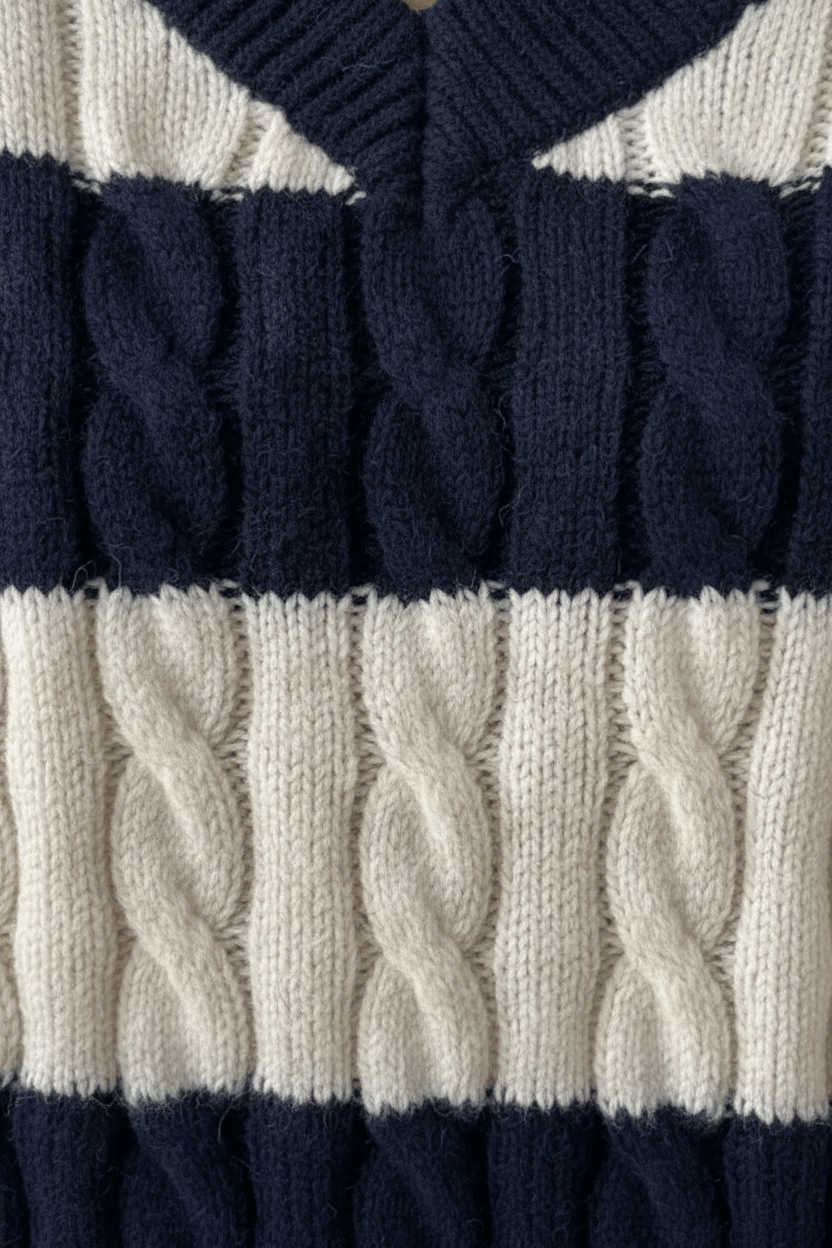 Ashford | Liora – Women’s Oversized Wool Blend Cable Knit V - Neck Striped Sweater - Ashford London Clothing