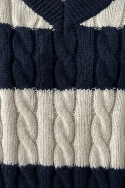 Ashford | Liora – Women’s Oversized Wool Blend Cable Knit V - Neck Striped Sweater - Ashford London Clothing