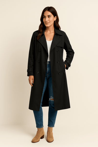 Ashford | Long Double - Breasted Trench Coat with Wide Lapel – Tailored Fit - Ashford London Clothing