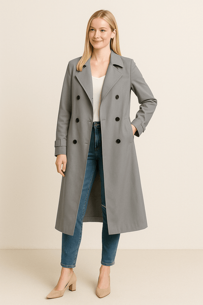 Ashford | Long Double - Breasted Trench Coat with Wide Lapel – Tailored Fit - Ashford London Clothing