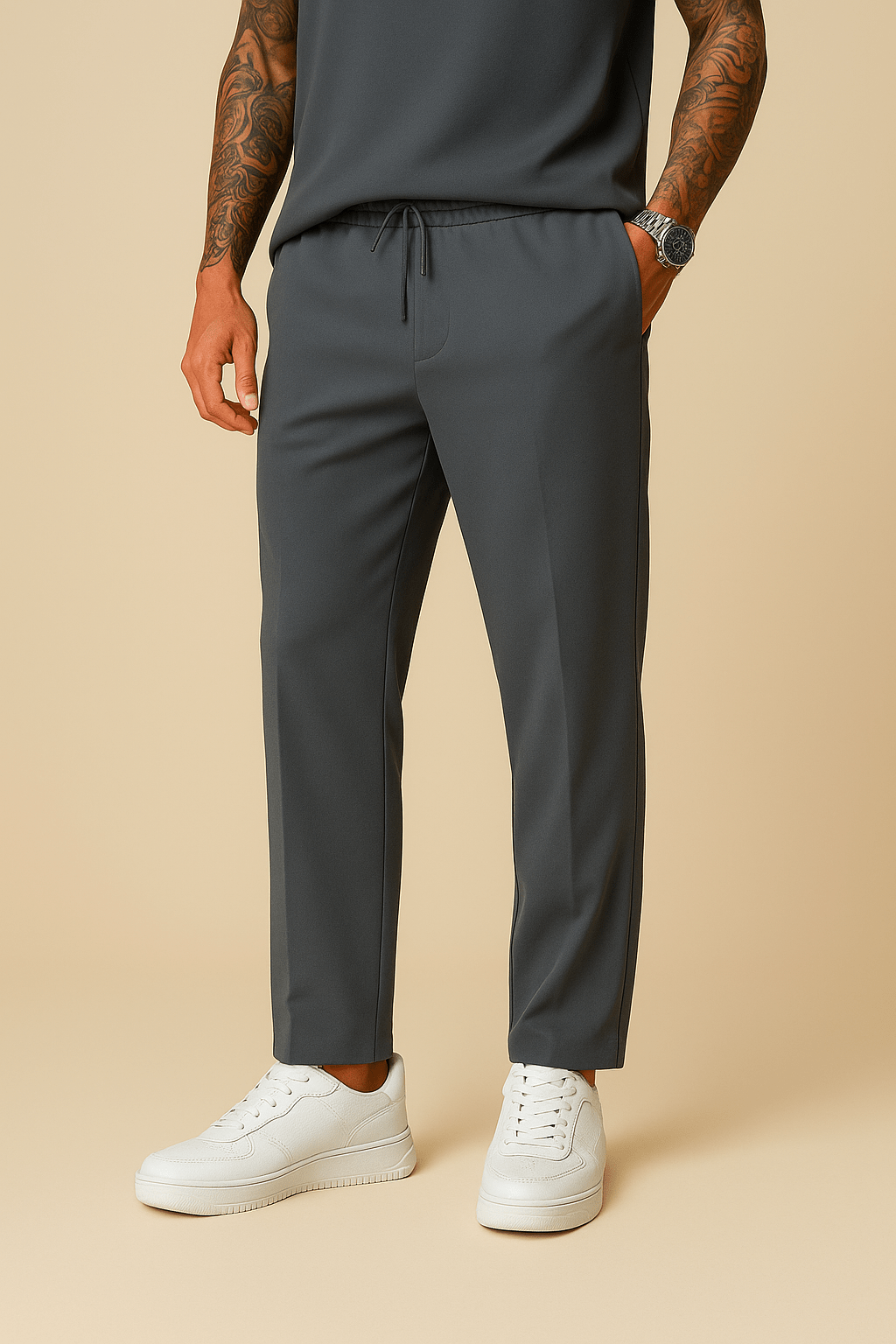 Ashford | Loose Fit Diver Fabric Trousers with Structured Drape - Ashford London Clothing