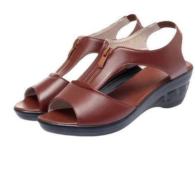 Ashford | Lyra Women’s Wedge Sandals – Zipper Front – Cut - Out – Faux Leather - Ashford London Clothing