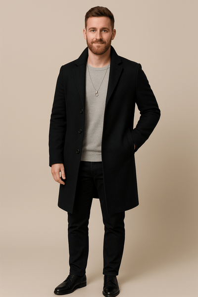 Ashford | Magnus – Men’s Full - Length Tailored Trench Coat with Lapel Collar - Ashford London Clothing