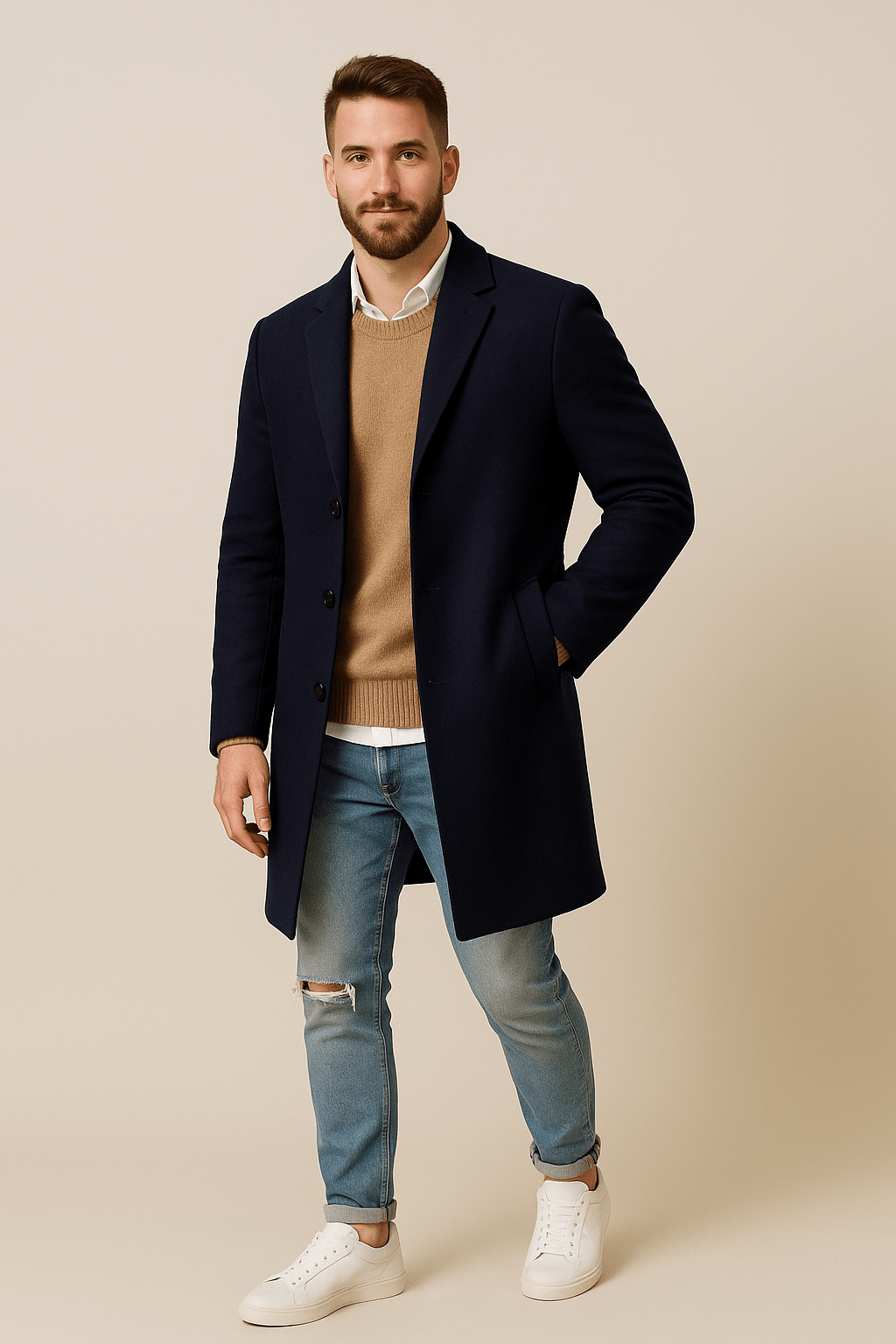 Ashford | Magnus – Men’s Full - Length Tailored Trench Coat with Lapel Collar - Ashford London Clothing