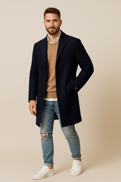 Ashford | Magnus – Men’s Full - Length Tailored Trench Coat with Lapel Collar - Ashford London Clothing