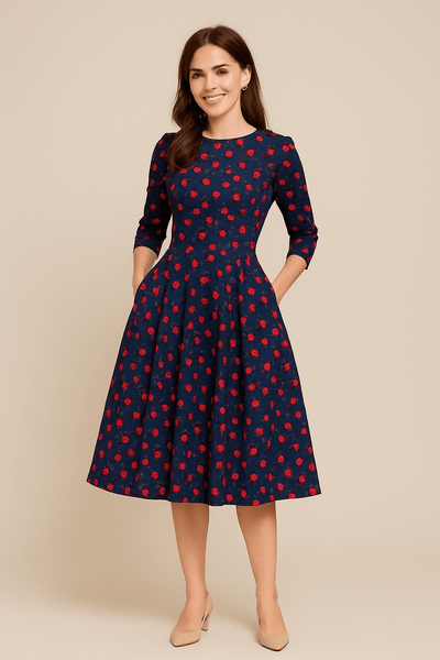ASHFORD | Malia Women's A - Line Dress - Floral Print Elegant Style - Ashford London Clothing
