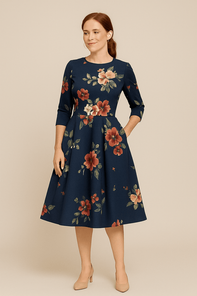 ASHFORD | Malia Women's A - Line Dress - Floral Print Elegant Style - Ashford London Clothing