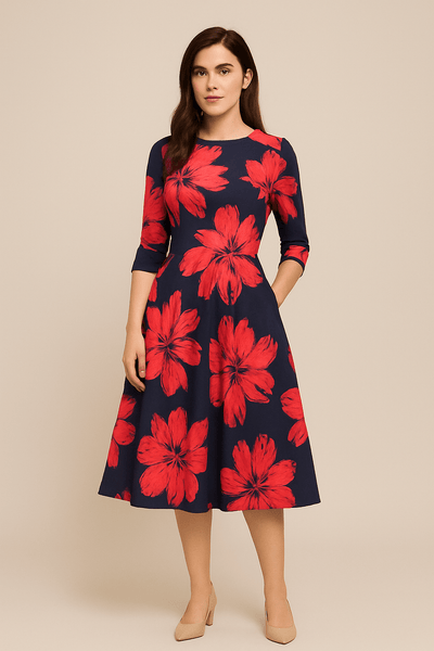 ASHFORD | Malia Women's A - Line Dress - Floral Print Elegant Style - Ashford London Clothing