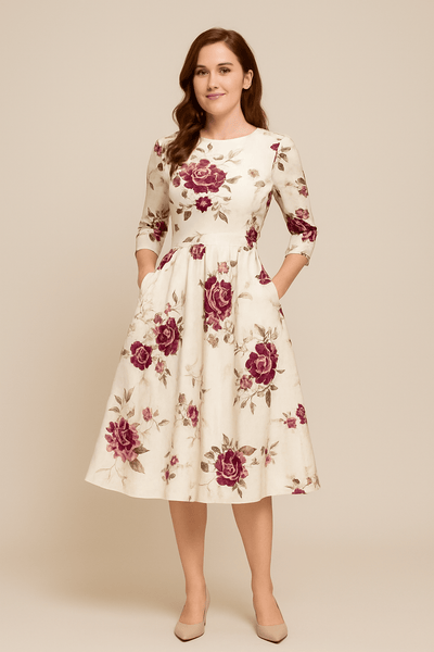 ASHFORD | Malia Women's A - Line Dress - Floral Print Elegant Style - Ashford London Clothing