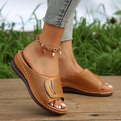 Ashford | Marlene Wedge Sandals – Slip - On – Perforated PU Leather – Summer - Ashford London Clothing