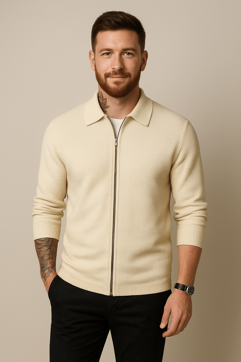 Ashford | Max – Men’s Waffle Knit Zip - Up Sweater with Modern Fit - Ashford London Clothing