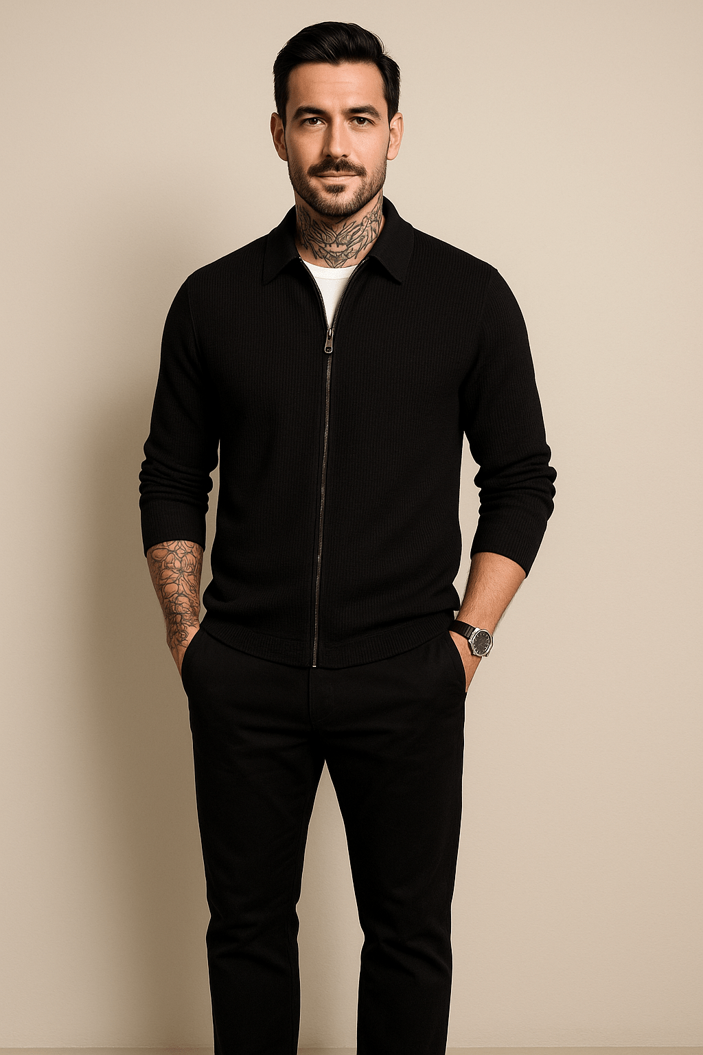 Ashford | Max – Men’s Waffle Knit Zip - Up Sweater with Modern Fit - Ashford London Clothing