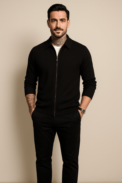 Ashford | Max – Men’s Waffle Knit Zip - Up Sweater with Modern Fit - Ashford London Clothing