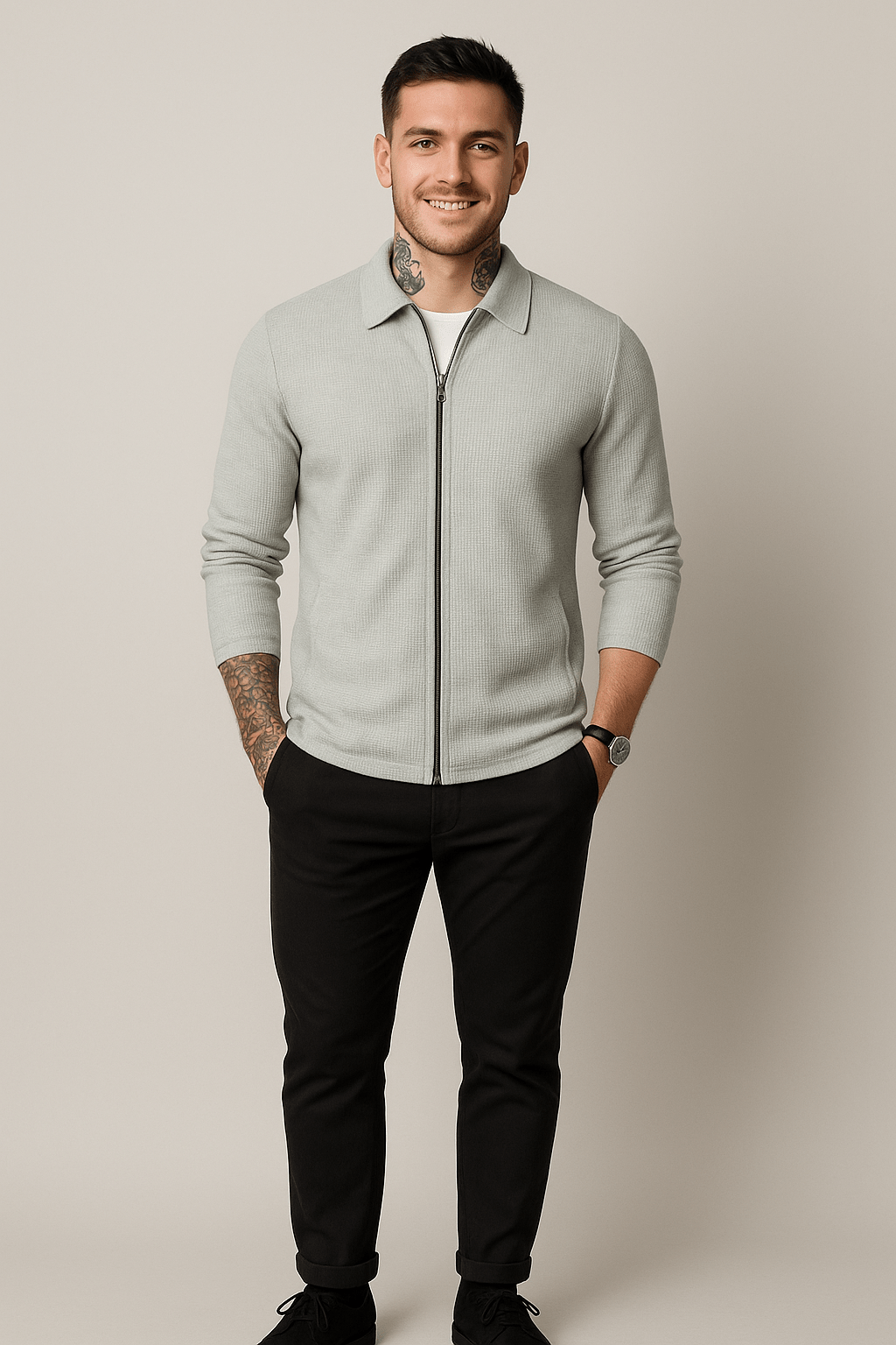 Ashford | Max – Men’s Waffle Knit Zip - Up Sweater with Modern Fit - Ashford London Clothing
