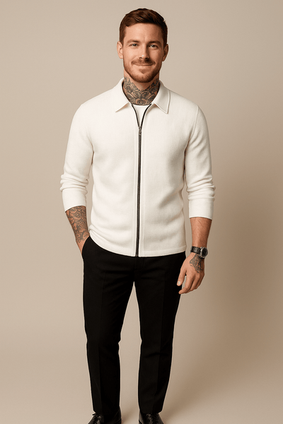 Ashford | Max – Men’s Waffle Knit Zip - Up Sweater with Modern Fit - Ashford London Clothing