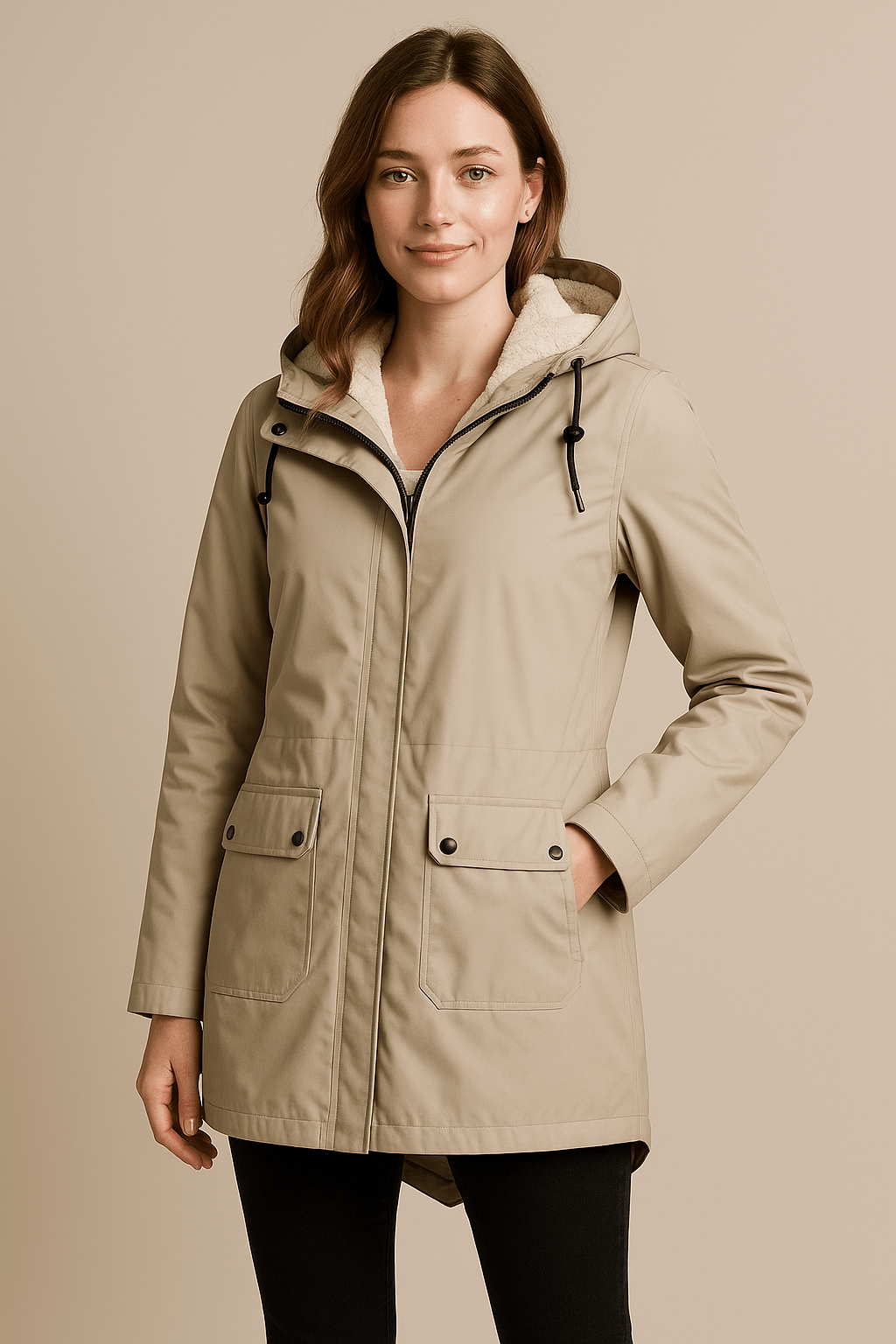 Ashford | Meera – Women’s Waterproof Fleece - Lined Hooded Trench Coat with Tailored Fit - Ashford London Clothing