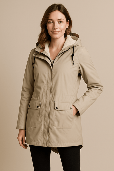 Ashford | Meera – Women’s Waterproof Fleece - Lined Hooded Trench Coat with Tailored Fit - Ashford London Clothing