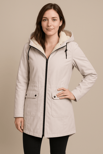 Ashford | Meera – Women’s Waterproof Fleece - Lined Hooded Trench Coat with Tailored Fit - Ashford London Clothing