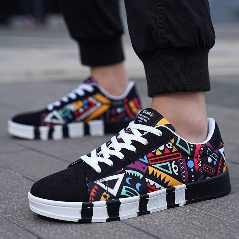 Ashford | Men’s Low - Top Sneakers – Geometric Canvas Upper – Rubber Sole - Ashford London Clothing