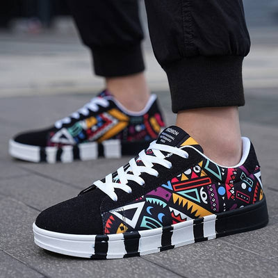 Ashford | Men’s Low - Top Sneakers – Geometric Canvas Upper – Rubber Sole - Ashford London Clothing