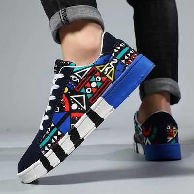 Ashford | Men’s Low - Top Sneakers – Geometric Canvas Upper – Rubber Sole - Ashford London Clothing
