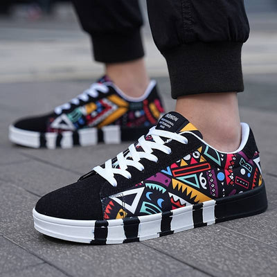 Ashford | Men’s Low - Top Sneakers – Geometric Canvas Upper – Rubber Sole - Ashford London Clothing