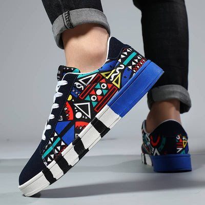 Ashford | Men’s Low - Top Sneakers – Geometric Canvas Upper – Rubber Sole - Ashford London Clothing