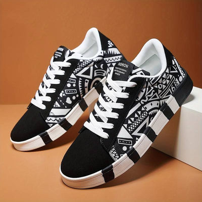 Ashford | Men’s Low - Top Sneakers – Geometric Canvas Upper – Rubber Sole - Ashford London Clothing