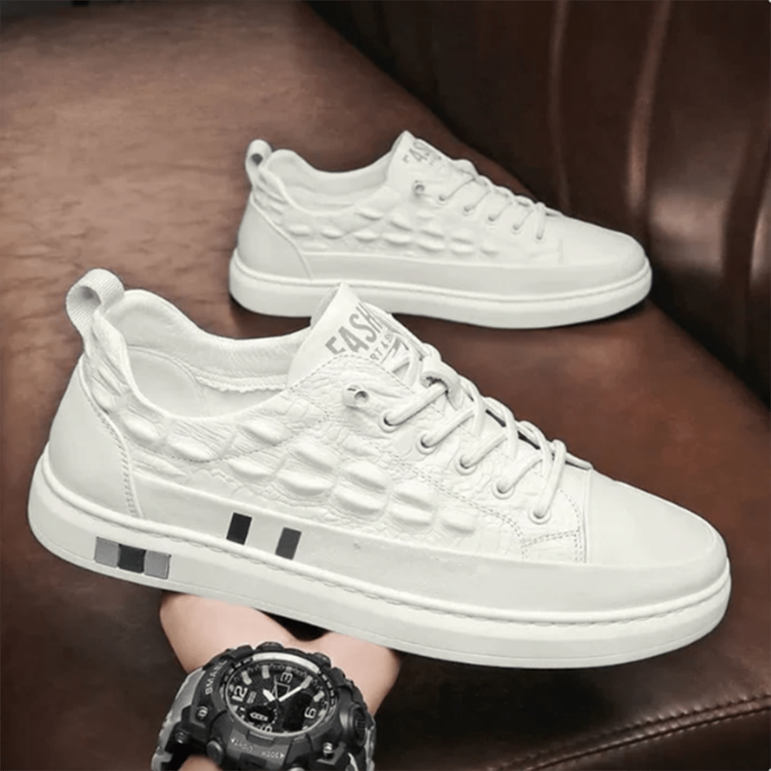 Ashford | Men’s Sneakers – Quilted Leather Low - Top Lace - Up – Cushioned Sole - Ashford London Clothing