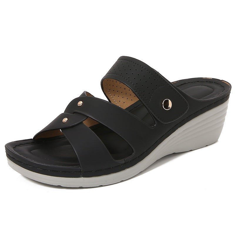 Ashford | Mia Women’s Wedge Sandals – Slip - On – Rivet Strap – Cushioned Insole - Ashford London Clothing