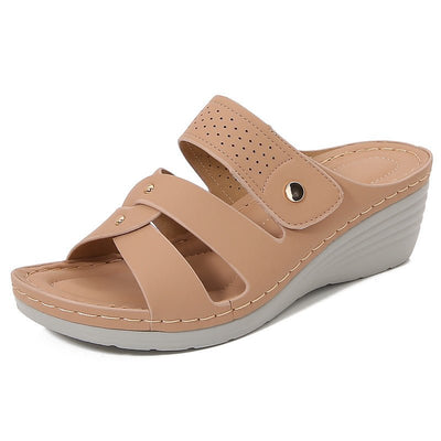 Ashford | Mia Women’s Wedge Sandals – Slip - On – Rivet Strap – Cushioned Insole - Ashford London Clothing