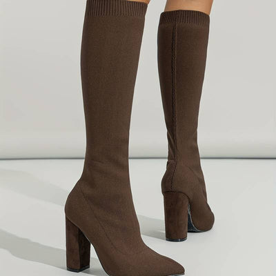 Ashford | Mirella – Women’s Knee - High Sock Boots with Stretch Knit & Block Heel - Ashford London Clothing