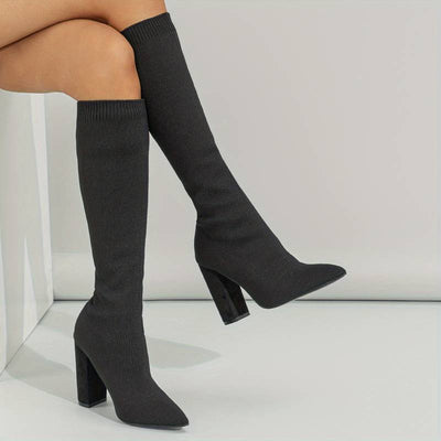 Ashford | Mirella – Women’s Knee - High Sock Boots with Stretch Knit & Block Heel - Ashford London Clothing