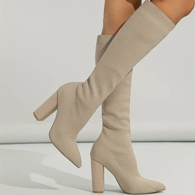 Ashford | Mirella – Women’s Knee - High Sock Boots with Stretch Knit & Block Heel - Ashford London Clothing