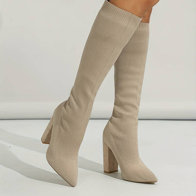 Ashford | Mirella – Women’s Knee - High Sock Boots with Stretch Knit & Block Heel - Ashford London Clothing