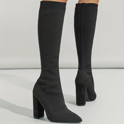 Ashford | Mirella – Women’s Knee - High Sock Boots with Stretch Knit & Block Heel - Ashford London Clothing