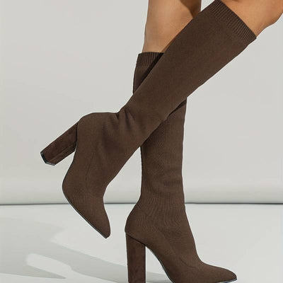 Ashford | Mirella – Women’s Knee - High Sock Boots with Stretch Knit & Block Heel - Ashford London Clothing