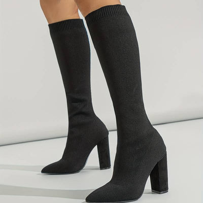 Ashford | Mirella – Women’s Knee - High Sock Boots with Stretch Knit & Block Heel - Ashford London Clothing