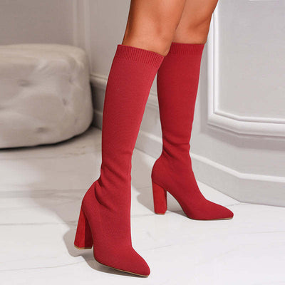 Ashford | Mirella – Women’s Knee - High Sock Boots with Stretch Knit & Block Heel - Ashford London Clothing