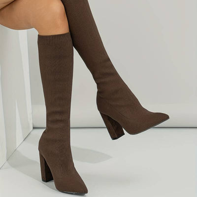 Ashford | Mirella – Women’s Knee - High Sock Boots with Stretch Knit & Block Heel - Ashford London Clothing